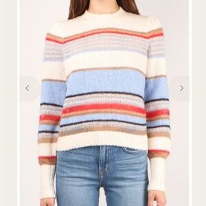 Veronica Beard Cream and Blue Striped Sweater